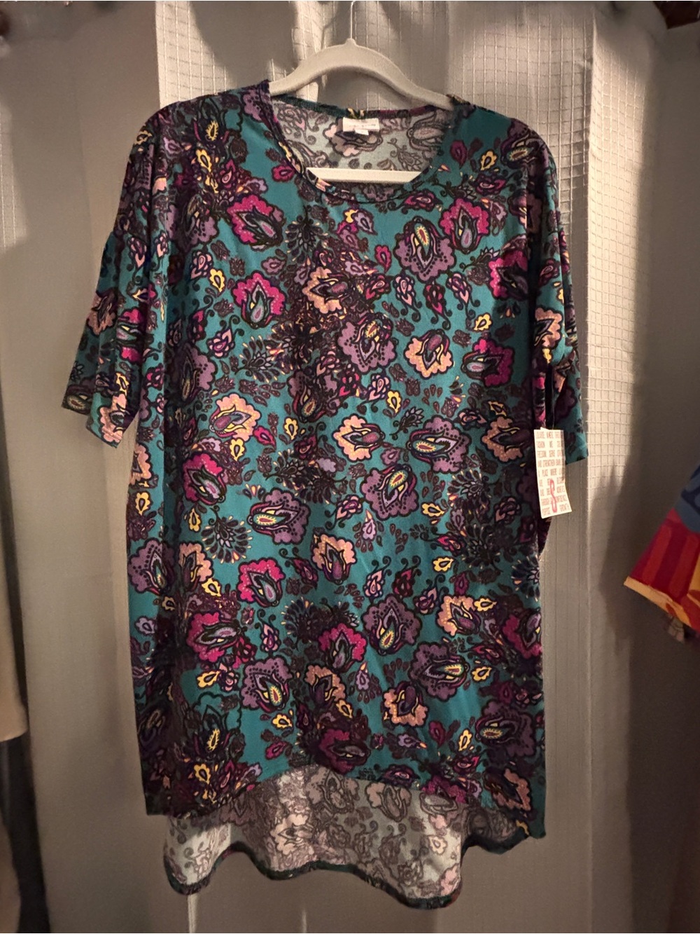 LuLaRoe Teal Floral Tunic with Purple and Pink Accents